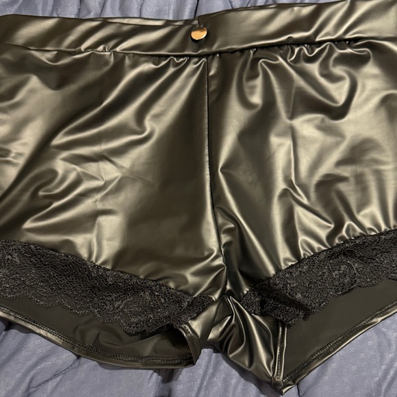 Pants - Satin Black Lace Trim Shorts